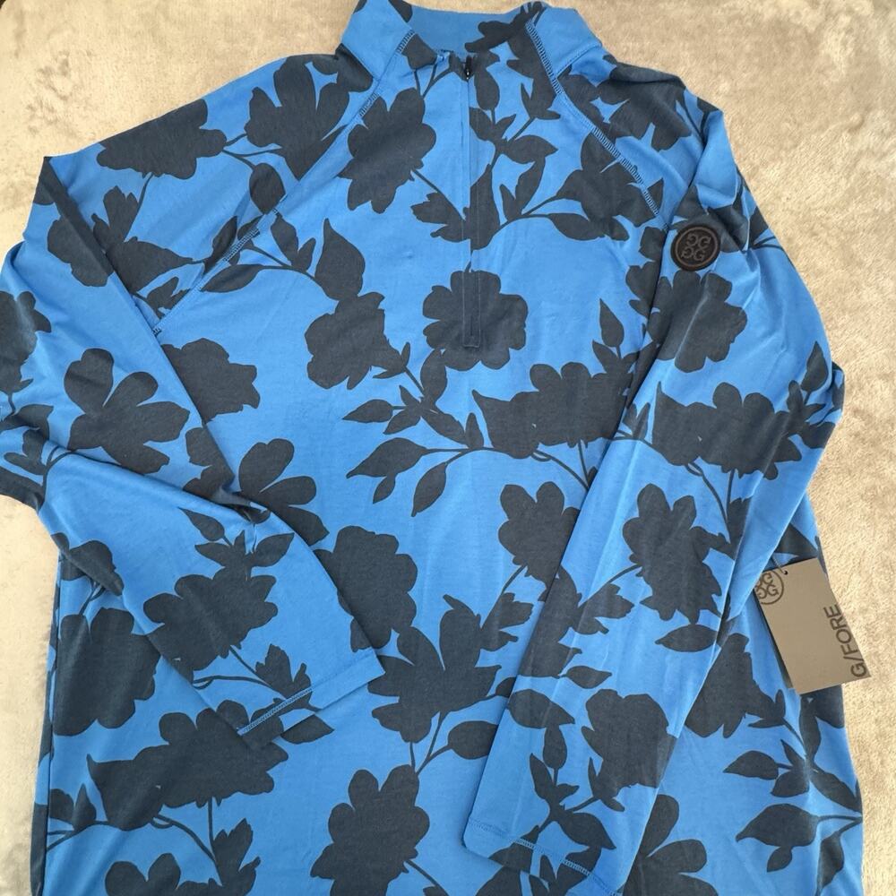 G/FORE Men’s 1/4 Zip Golf Pullover Tonal Floral Luxe Blue Mid Layer Racer XXL